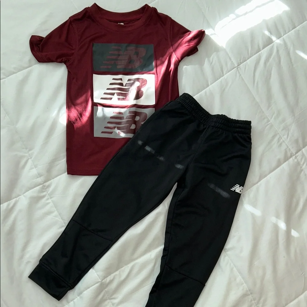 New Balance Burgundy Tee and Black Joggers Set
